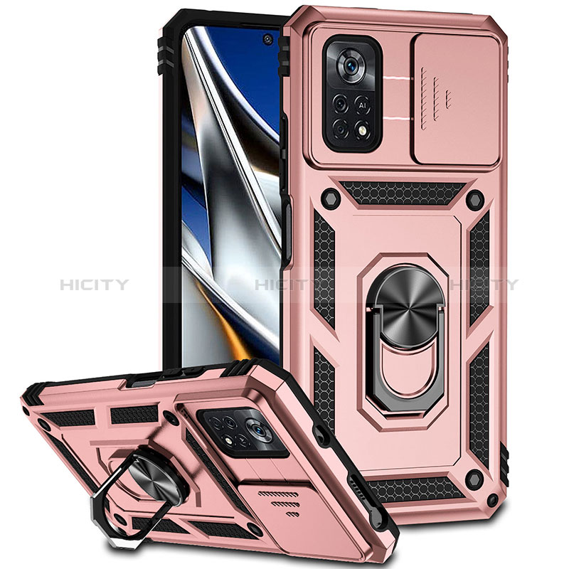 Funda Bumper Silicona y Plastico Mate Carcasa con Magnetico Anillo de dedo Soporte QW3 para Xiaomi Redmi Note 11E Pro 5G Oro Rosa