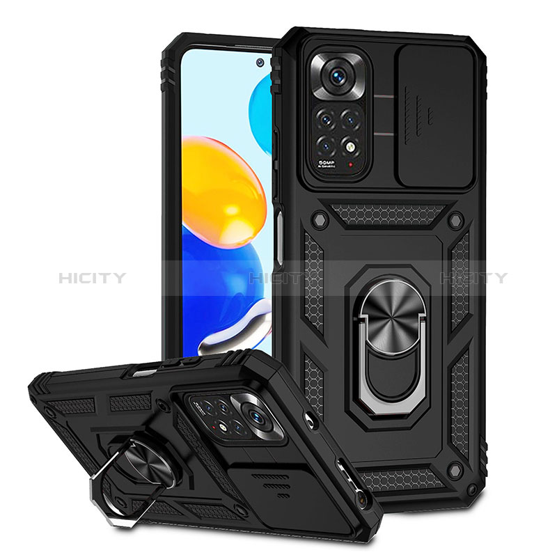 Funda Bumper Silicona y Plastico Mate Carcasa con Magnetico Anillo de dedo Soporte QW3 para Xiaomi Redmi Note 11S 4G