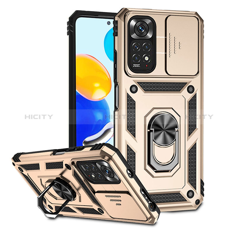 Funda Bumper Silicona y Plastico Mate Carcasa con Magnetico Anillo de dedo Soporte QW3 para Xiaomi Redmi Note 11S 4G Oro