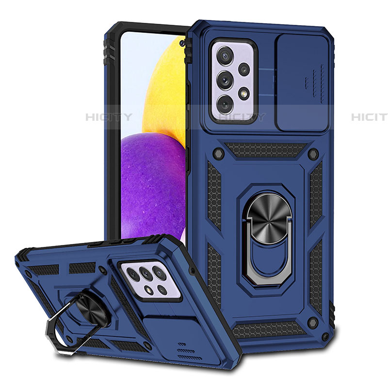 Funda Bumper Silicona y Plastico Mate Carcasa con Magnetico Anillo de dedo Soporte QW6 para Samsung Galaxy A52 4G Azul