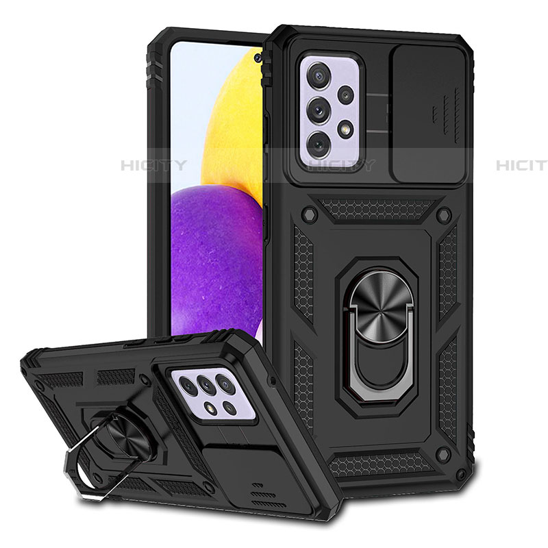 Funda Bumper Silicona y Plastico Mate Carcasa con Magnetico Anillo de dedo Soporte QW6 para Samsung Galaxy A52 4G Negro