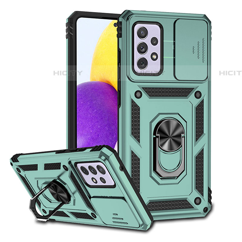 Funda Bumper Silicona y Plastico Mate Carcasa con Magnetico Anillo de dedo Soporte QW6 para Samsung Galaxy A52 4G Verde