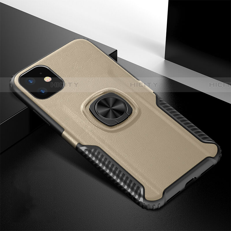 Funda Bumper Silicona y Plastico Mate Carcasa con Magnetico Anillo de dedo Soporte R01 para Apple iPhone 11 Oro