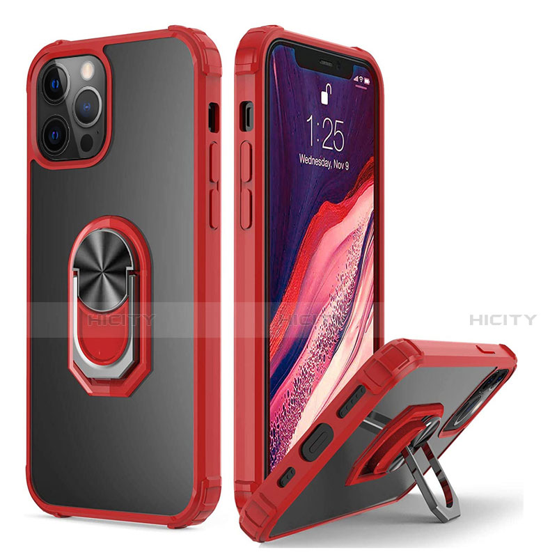 Funda Bumper Silicona y Plastico Mate Carcasa con Magnetico Anillo de dedo Soporte R01 para Apple iPhone 12 Pro Max