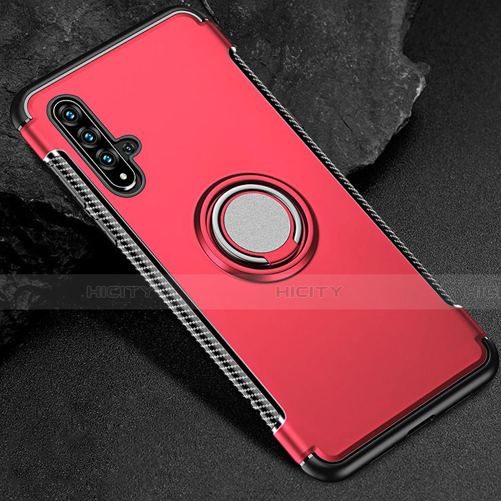 Funda Bumper Silicona y Plastico Mate Carcasa con Magnetico Anillo de dedo Soporte R01 para Huawei Honor 20 Rojo