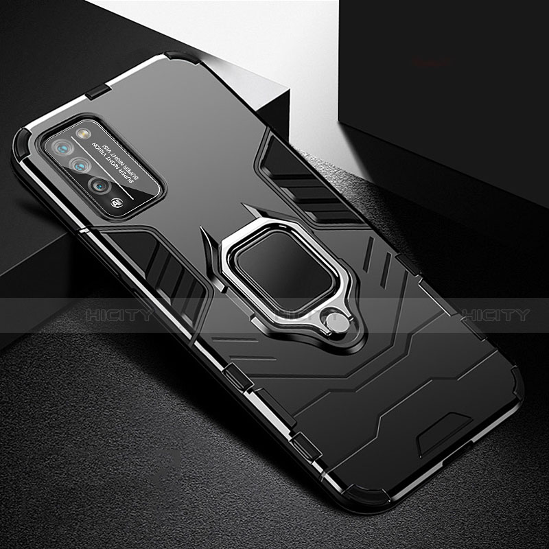 Funda Bumper Silicona y Plastico Mate Carcasa con Magnetico Anillo de dedo Soporte R01 para Huawei Honor 30 Lite 5G Negro