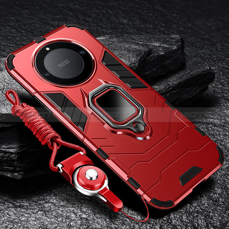 Funda Bumper Silicona y Plastico Mate Carcasa con Magnetico Anillo de dedo Soporte R01 para Huawei Honor Magic6 Lite 5G Rojo