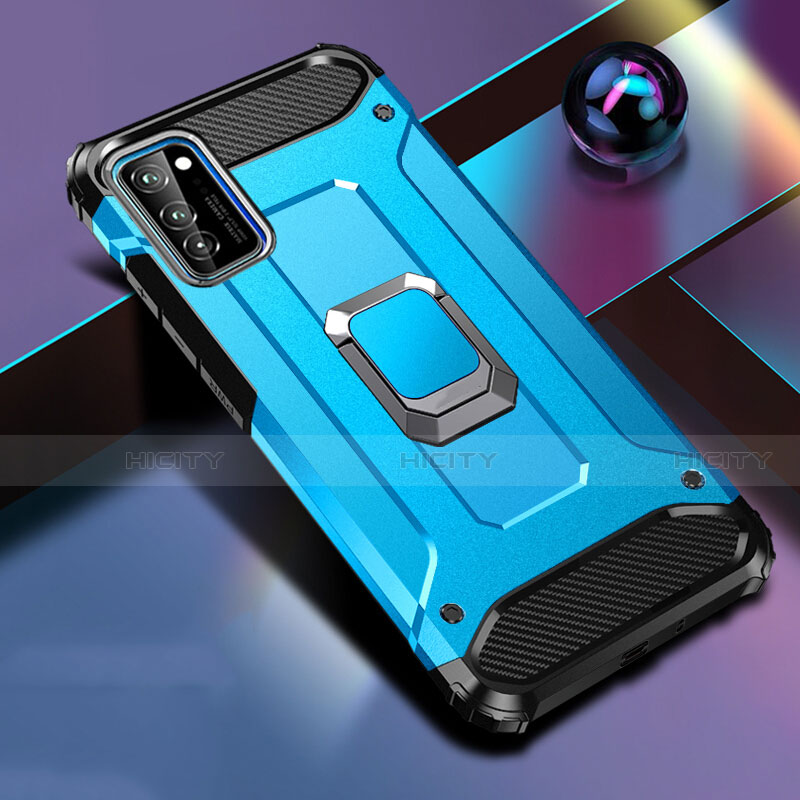 Funda Bumper Silicona y Plastico Mate Carcasa con Magnetico Anillo de dedo Soporte R01 para Huawei Honor V30 Pro 5G Azul Cielo