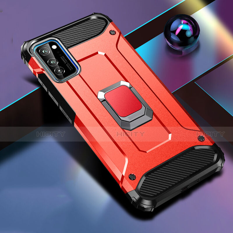 Funda Bumper Silicona y Plastico Mate Carcasa con Magnetico Anillo de dedo Soporte R01 para Huawei Honor V30 Pro 5G Rojo