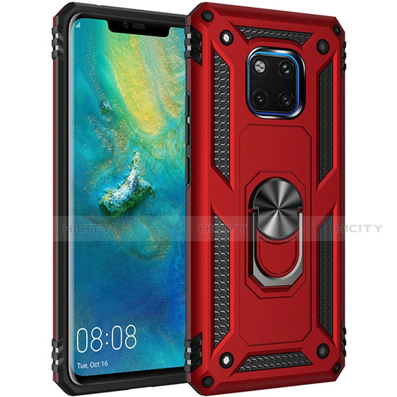 Funda Bumper Silicona y Plastico Mate Carcasa con Magnetico Anillo de dedo Soporte R01 para Huawei Mate 20 Pro Rojo