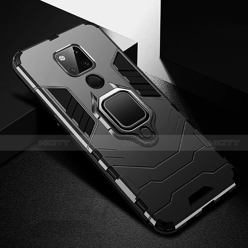 Funda Bumper Silicona y Plastico Mate Carcasa con Magnetico Anillo de dedo Soporte R01 para Huawei Mate 20 X 5G Negro