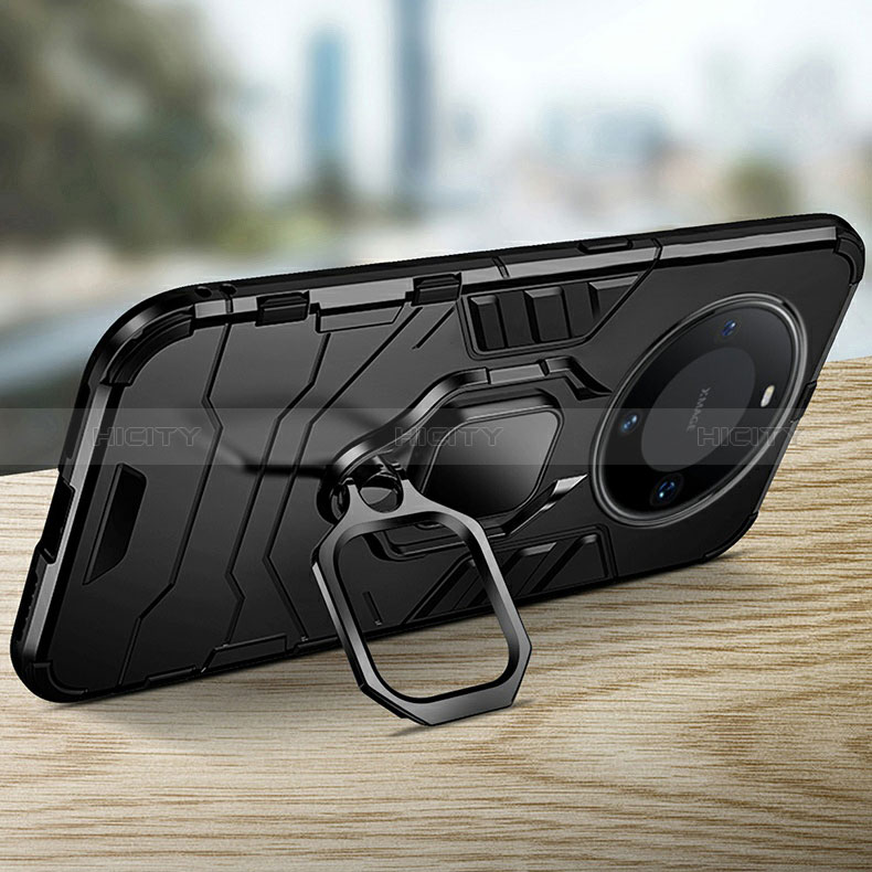 Funda Bumper Silicona y Plastico Mate Carcasa con Magnetico Anillo de dedo Soporte R01 para Huawei Mate 60 Pro