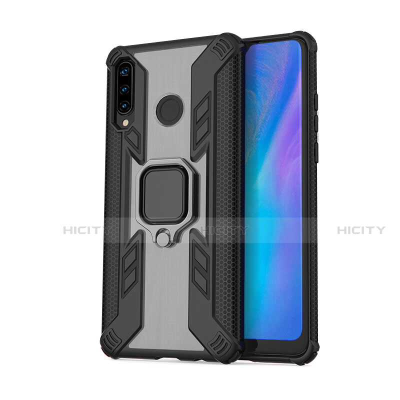 Funda Bumper Silicona y Plastico Mate Carcasa con Magnetico Anillo de dedo Soporte R01 para Huawei Nova 4e Negro