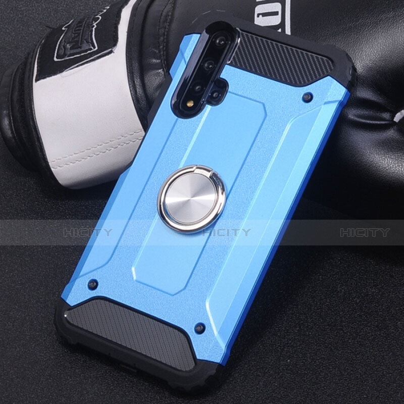 Funda Bumper Silicona y Plastico Mate Carcasa con Magnetico Anillo de dedo Soporte R01 para Huawei Nova 5 Azul Cielo