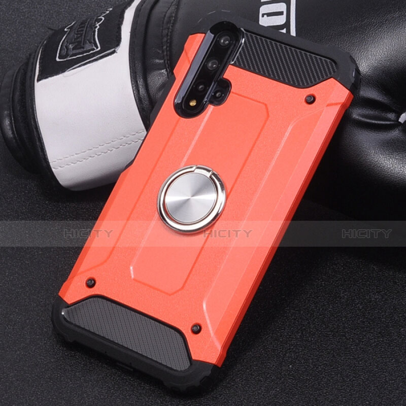 Funda Bumper Silicona y Plastico Mate Carcasa con Magnetico Anillo de dedo Soporte R01 para Huawei Nova 5 Rojo