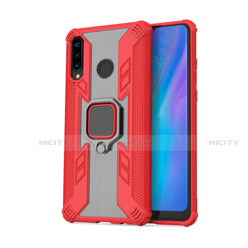 Funda Bumper Silicona y Plastico Mate Carcasa con Magnetico Anillo de dedo Soporte R01 para Huawei P30 Lite Rojo