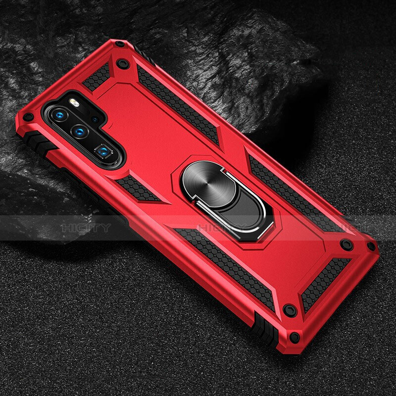 Funda Bumper Silicona y Plastico Mate Carcasa con Magnetico Anillo de dedo Soporte R01 para Huawei P30 Pro New Edition Rojo