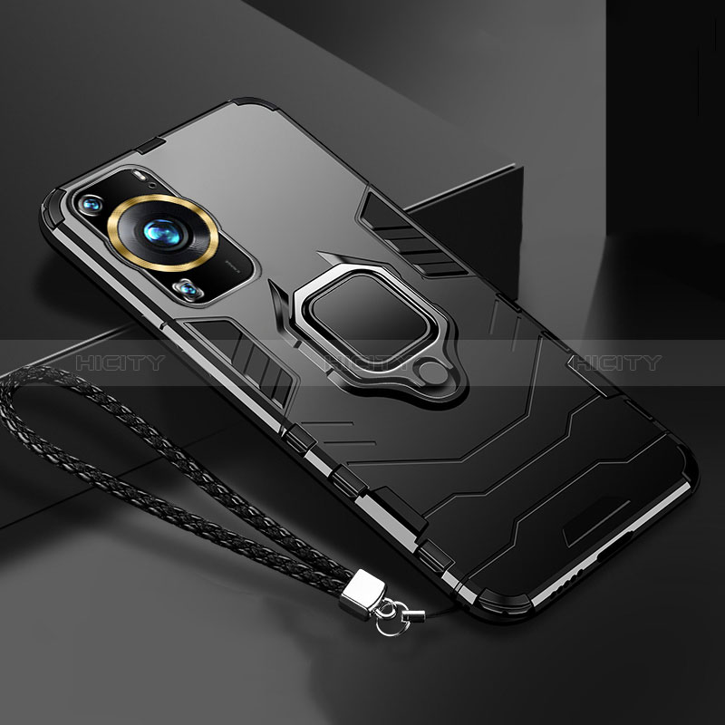 Funda Bumper Silicona y Plastico Mate Carcasa con Magnetico Anillo de dedo Soporte R01 para Huawei P60