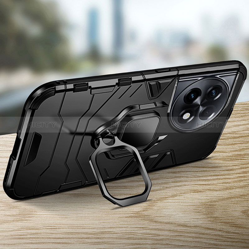 Funda Bumper Silicona y Plastico Mate Carcasa con Magnetico Anillo de dedo Soporte R01 para OnePlus Ace 2 Pro 5G