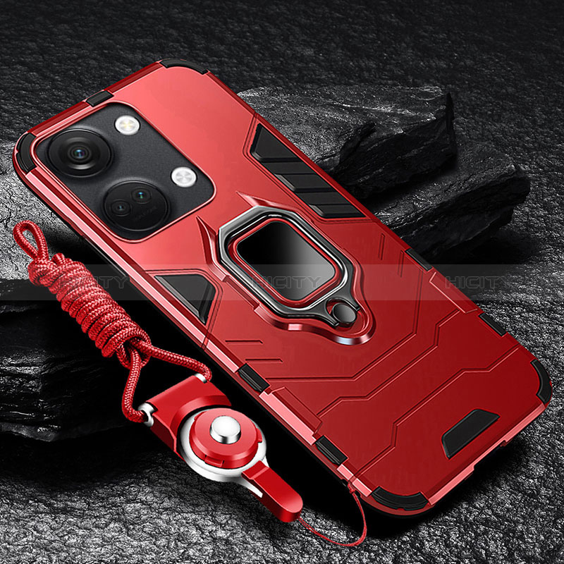 Funda Bumper Silicona y Plastico Mate Carcasa con Magnetico Anillo de dedo Soporte R01 para OnePlus Ace 2V 5G Rojo