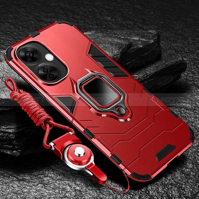 Funda Bumper Silicona y Plastico Mate Carcasa con Magnetico Anillo de dedo Soporte R01 para OnePlus Nord CE 3 5G Rojo