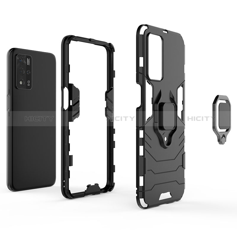 Funda Bumper Silicona y Plastico Mate Carcasa con Magnetico Anillo de dedo Soporte R01 para Oppo A93s 5G