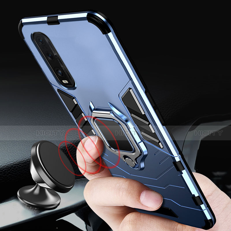 Funda Bumper Silicona y Plastico Mate Carcasa con Magnetico Anillo de dedo Soporte R01 para Oppo Find X2