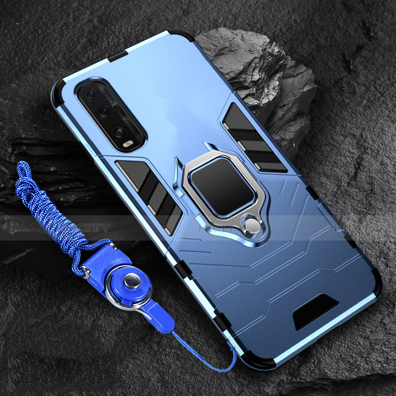 Funda Bumper Silicona y Plastico Mate Carcasa con Magnetico Anillo de dedo Soporte R01 para Oppo Find X2 Azul