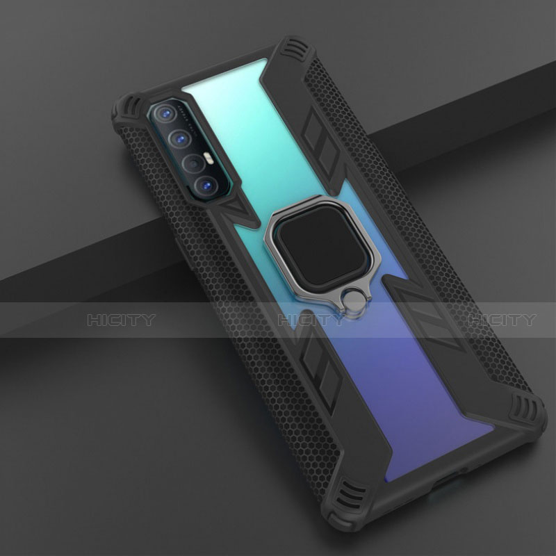 Funda Bumper Silicona y Plastico Mate Carcasa con Magnetico Anillo de dedo Soporte R01 para Oppo Find X2 Neo Negro