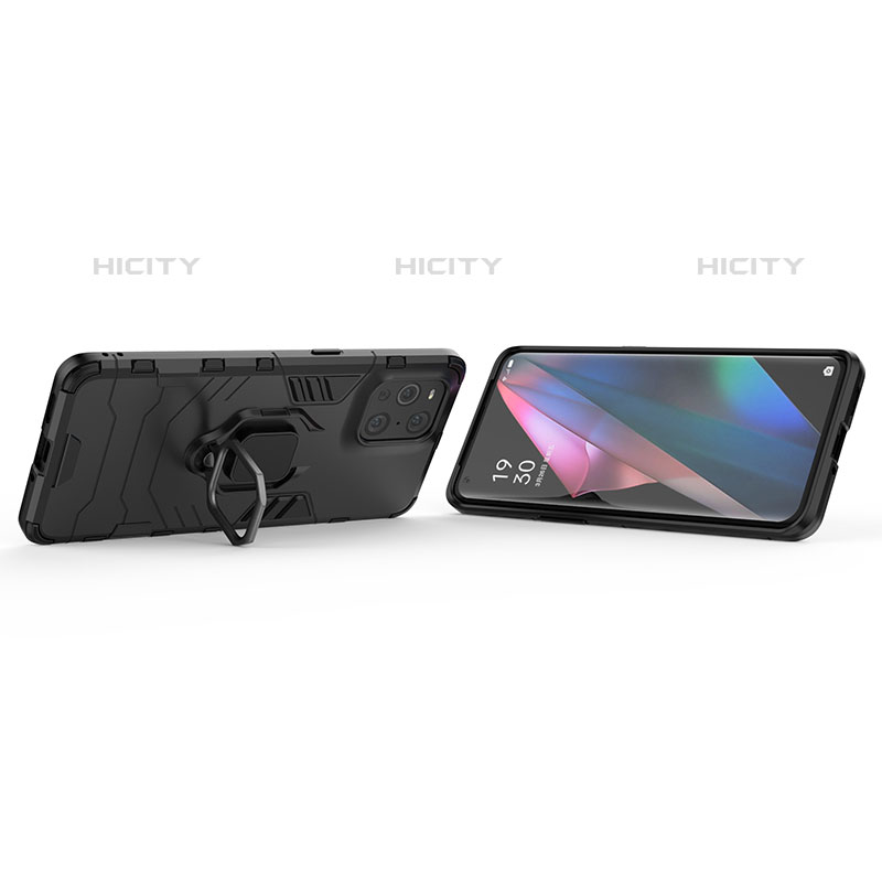 Funda Bumper Silicona y Plastico Mate Carcasa con Magnetico Anillo de dedo Soporte R01 para Oppo Find X3 Pro 5G