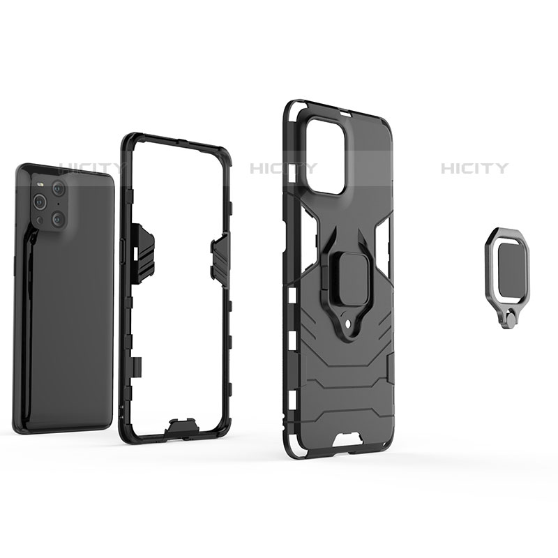 Funda Bumper Silicona y Plastico Mate Carcasa con Magnetico Anillo de dedo Soporte R01 para Oppo Find X3 Pro 5G