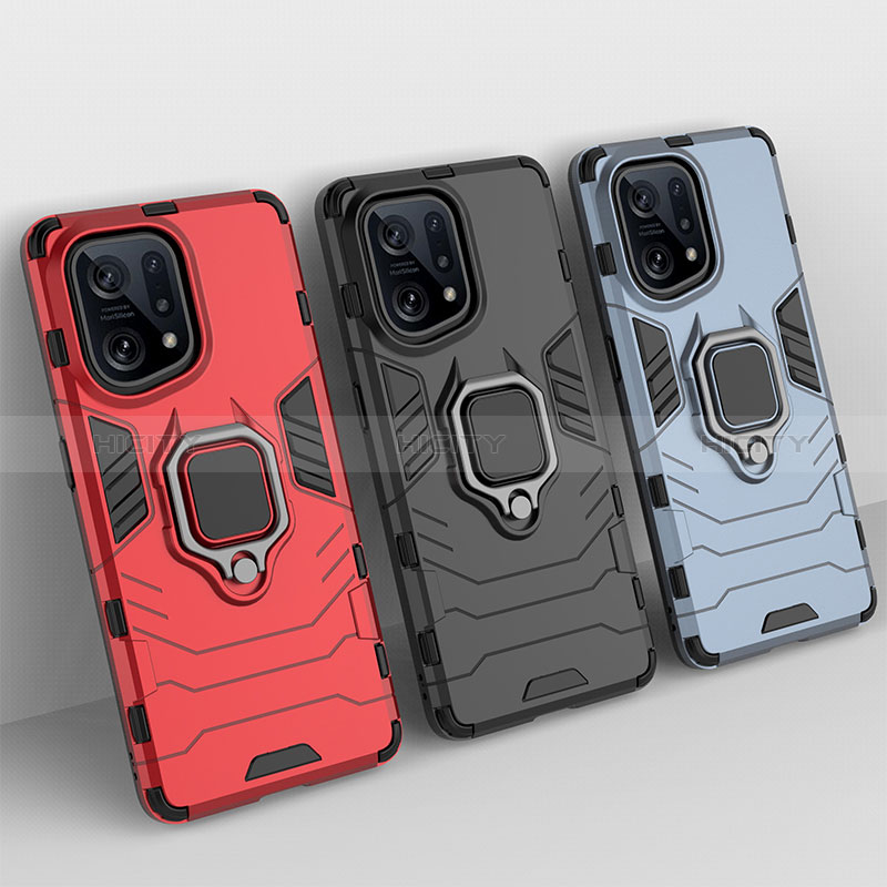 Funda Bumper Silicona y Plastico Mate Carcasa con Magnetico Anillo de dedo Soporte R01 para Oppo Find X5 5G