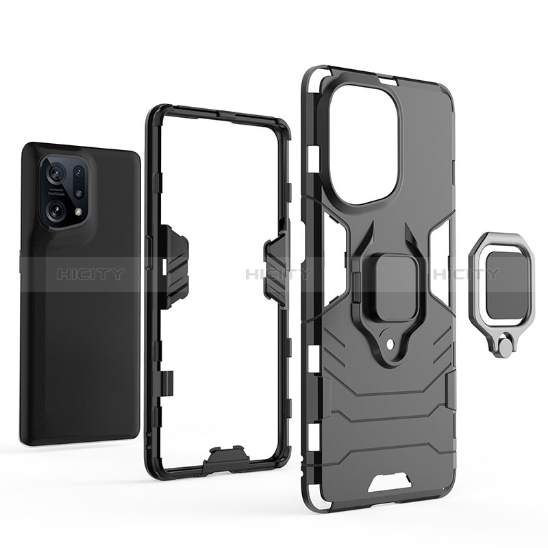 Funda Bumper Silicona y Plastico Mate Carcasa con Magnetico Anillo de dedo Soporte R01 para Oppo Find X5 5G