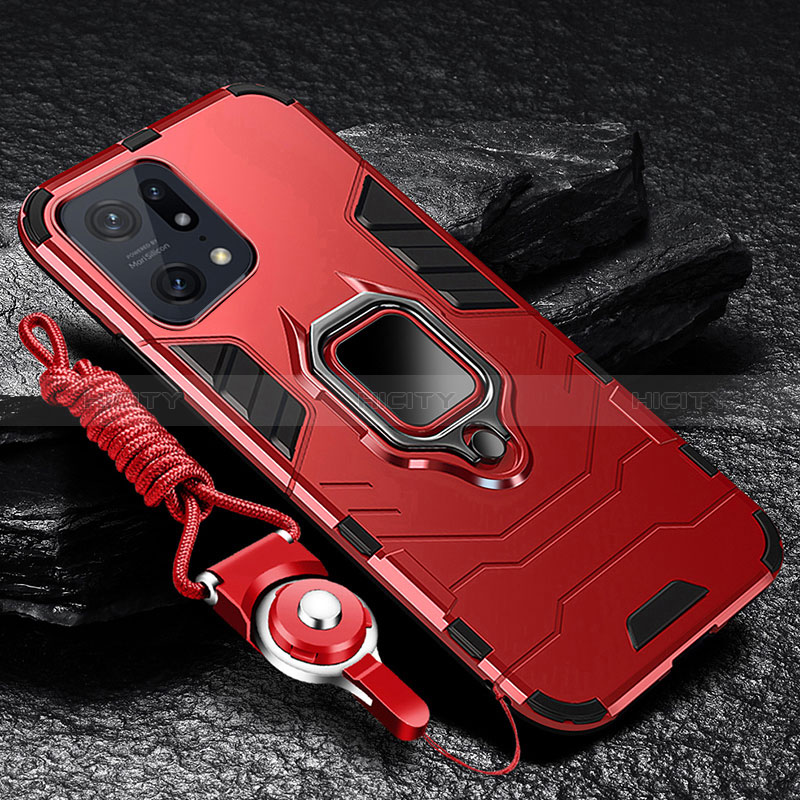 Funda Bumper Silicona y Plastico Mate Carcasa con Magnetico Anillo de dedo Soporte R01 para Oppo Find X5 5G Rojo