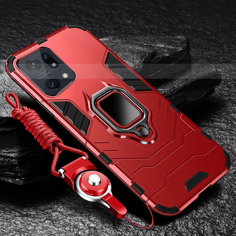 Funda Bumper Silicona y Plastico Mate Carcasa con Magnetico Anillo de dedo Soporte R01 para Oppo Find X5 Pro 5G Rojo