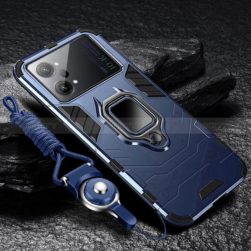 Funda Bumper Silicona y Plastico Mate Carcasa con Magnetico Anillo de dedo Soporte R01 para Oppo K10 Pro 5G Azul