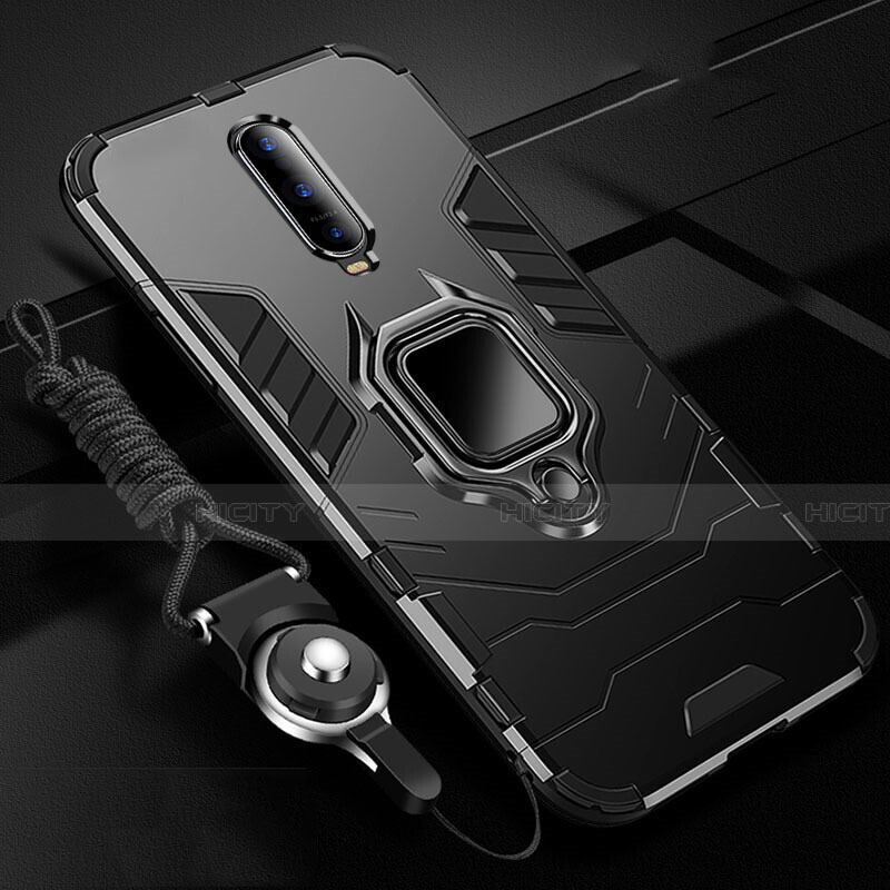 Funda Bumper Silicona y Plastico Mate Carcasa con Magnetico Anillo de dedo Soporte R01 para Oppo R17 Pro Negro