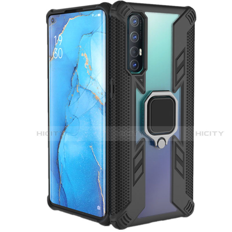 Funda Bumper Silicona y Plastico Mate Carcasa con Magnetico Anillo de dedo Soporte R01 para Oppo Reno3 Pro