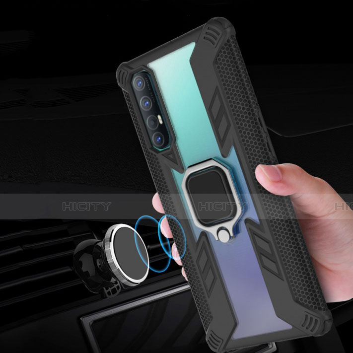 Funda Bumper Silicona y Plastico Mate Carcasa con Magnetico Anillo de dedo Soporte R01 para Oppo Reno3 Pro