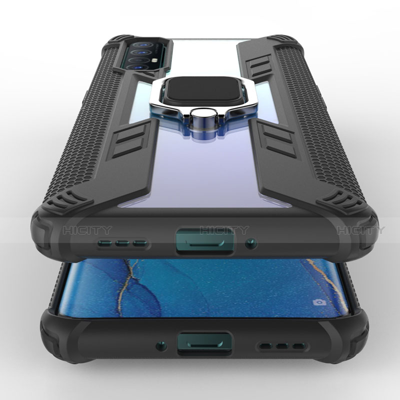 Funda Bumper Silicona y Plastico Mate Carcasa con Magnetico Anillo de dedo Soporte R01 para Oppo Reno3 Pro