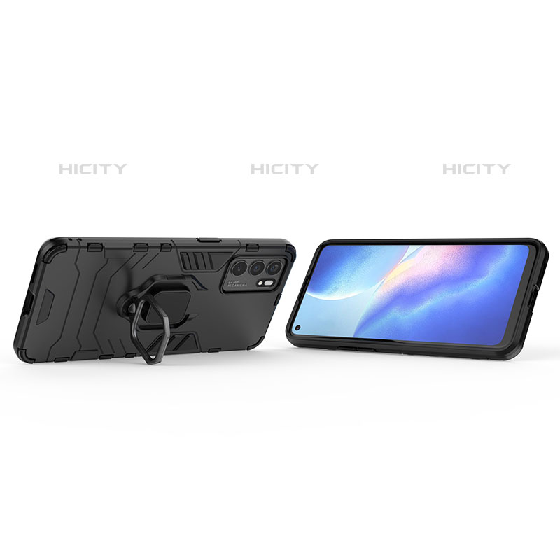 Funda Bumper Silicona y Plastico Mate Carcasa con Magnetico Anillo de dedo Soporte R01 para Oppo Reno6 Pro 5G India