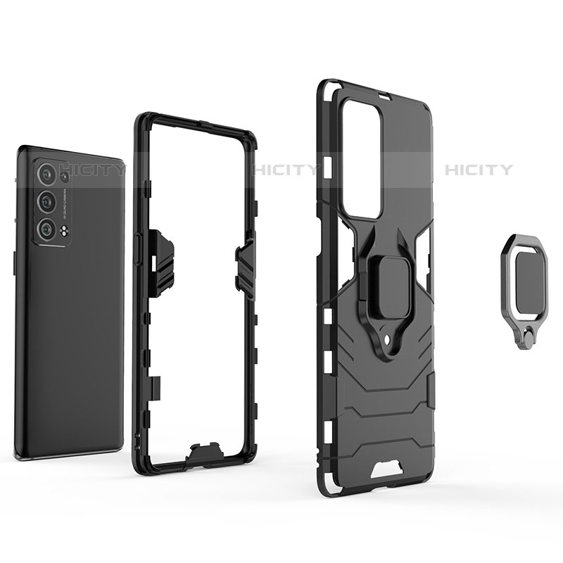 Funda Bumper Silicona y Plastico Mate Carcasa con Magnetico Anillo de dedo Soporte R01 para Oppo Reno6 Pro+ Plus 5G