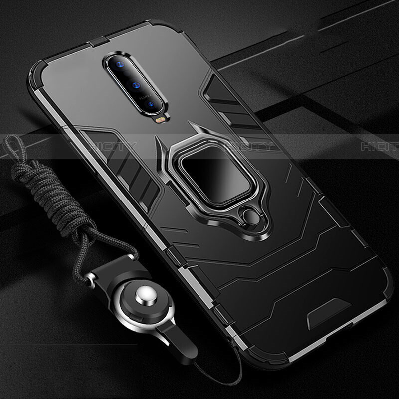 Funda Bumper Silicona y Plastico Mate Carcasa con Magnetico Anillo de dedo Soporte R01 para Oppo RX17 Pro Negro