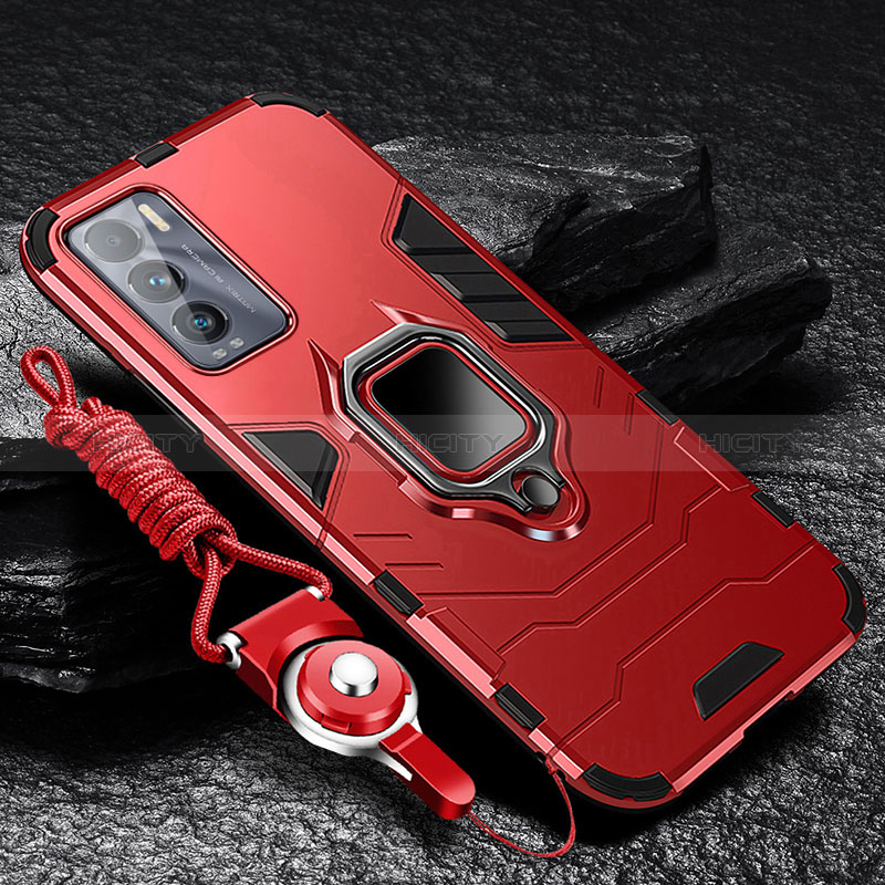 Funda Bumper Silicona y Plastico Mate Carcasa con Magnetico Anillo de dedo Soporte R01 para Realme GT Master Explorer 5G Rojo