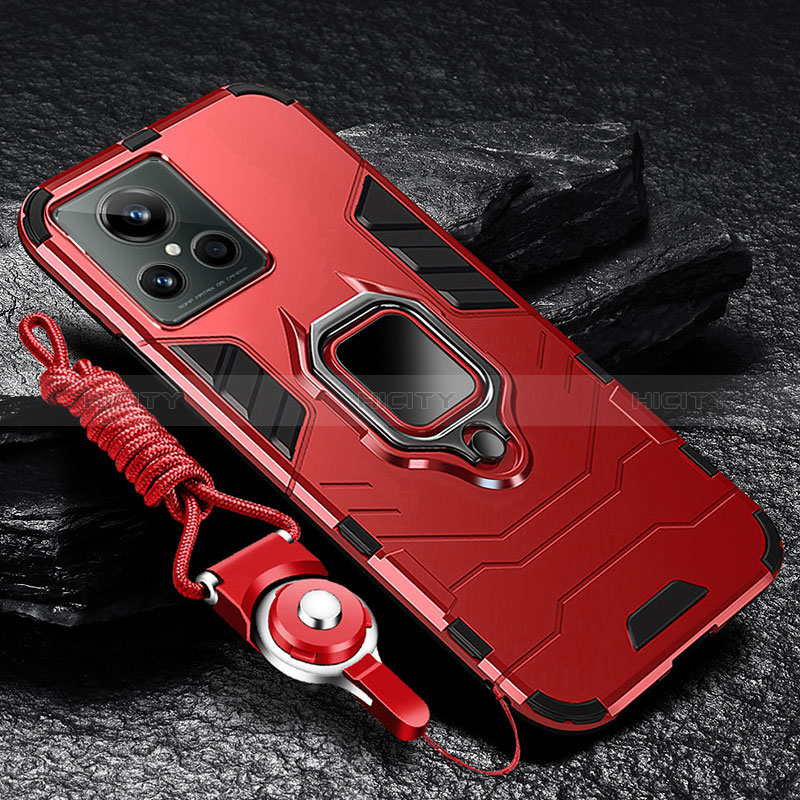 Funda Bumper Silicona y Plastico Mate Carcasa con Magnetico Anillo de dedo Soporte R01 para Realme GT2 Master Explorer Rojo