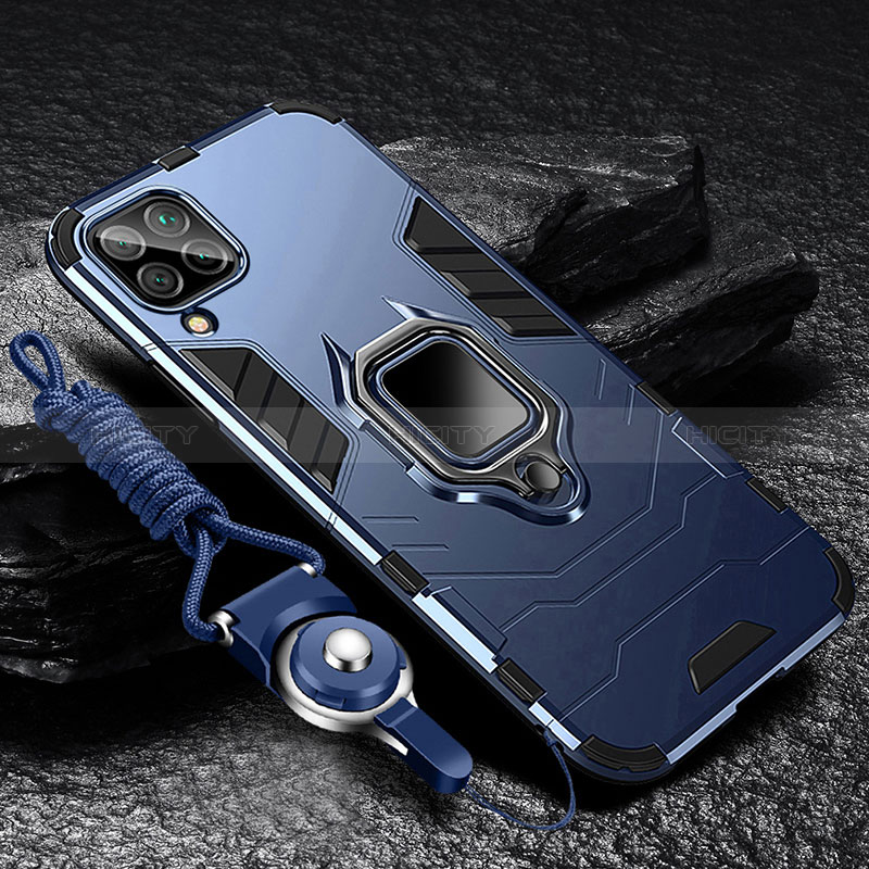 Funda Bumper Silicona y Plastico Mate Carcasa con Magnetico Anillo de dedo Soporte R01 para Samsung Galaxy A12 5G Azul