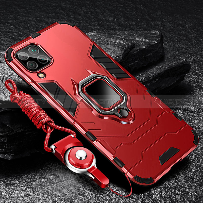 Funda Bumper Silicona y Plastico Mate Carcasa con Magnetico Anillo de dedo Soporte R01 para Samsung Galaxy A12 Nacho Rojo