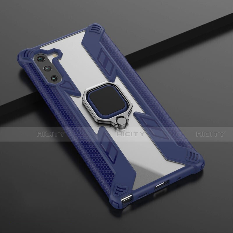 Funda Bumper Silicona y Plastico Mate Carcasa con Magnetico Anillo de dedo Soporte R01 para Samsung Galaxy Note 10 Azul