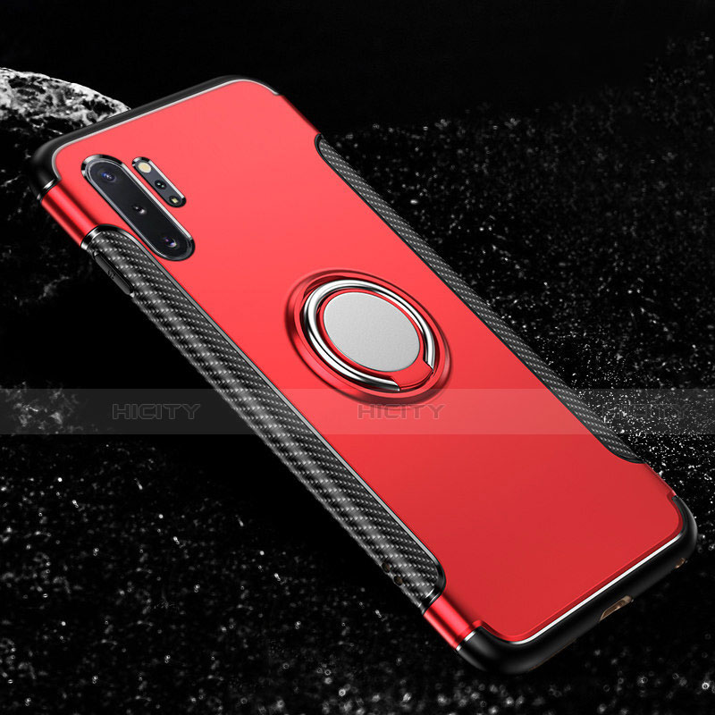 Funda Bumper Silicona y Plastico Mate Carcasa con Magnetico Anillo de dedo Soporte R01 para Samsung Galaxy Note 10 Plus 5G Rojo