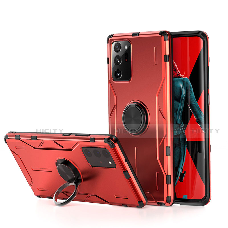 Funda Bumper Silicona y Plastico Mate Carcasa con Magnetico Anillo de dedo Soporte R01 para Samsung Galaxy Note 20 Ultra 5G Rojo